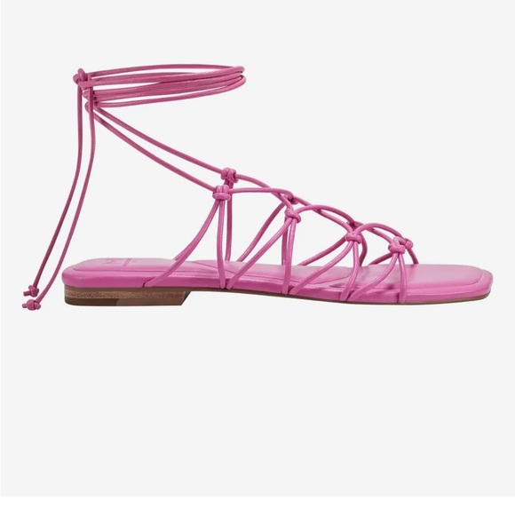 Marc Fisher Pink Monnie Caged Strappy Ankle Wrap Flat Vegan Sandals New Size 8 - Picture 3 of 7